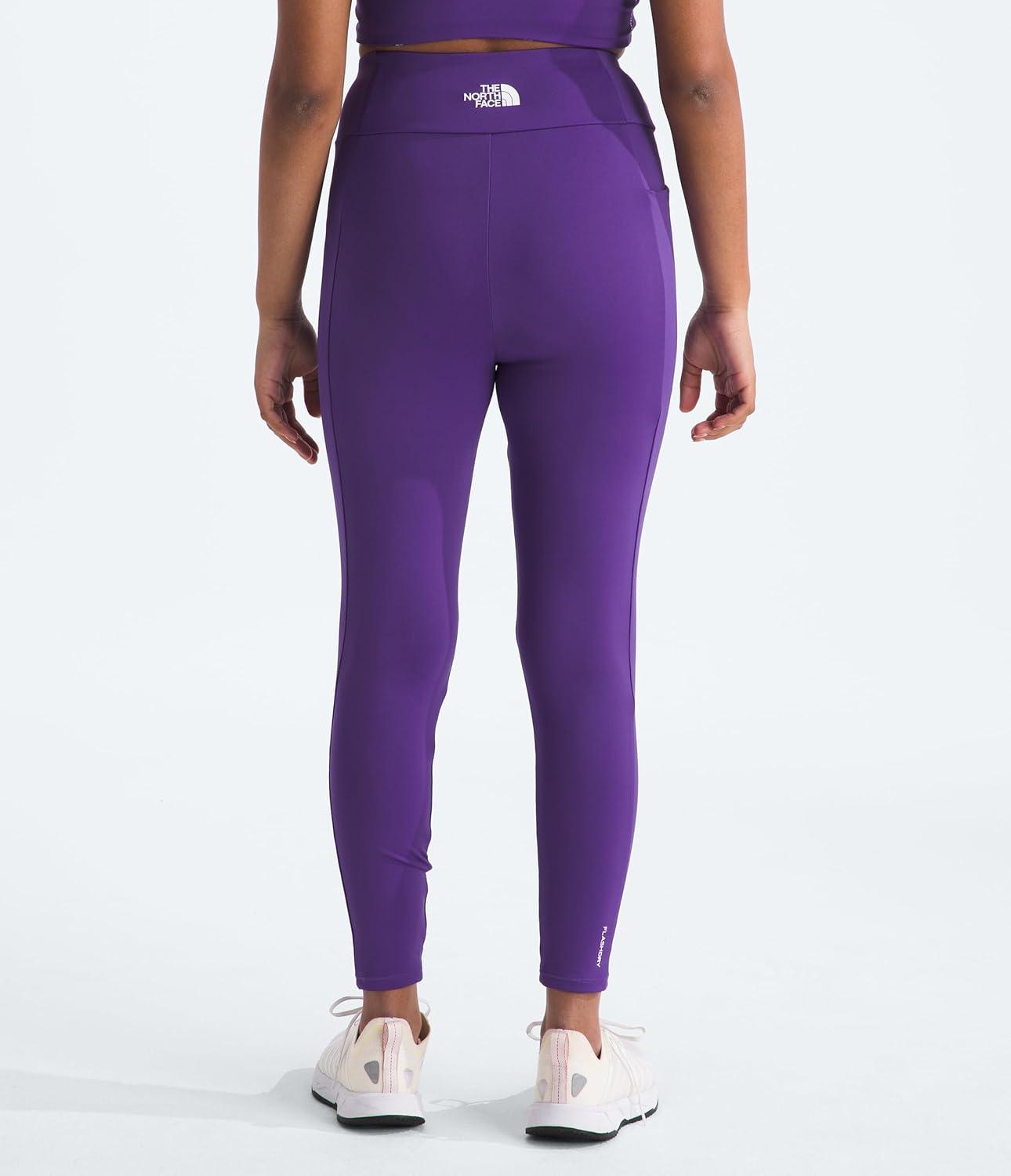 imageTHE NORTH FACE Girls Never Stop Tights Athletic Leggings for Kids Moisture Wicking Fabric Media Pocket Wide WaistbandPeak Purple