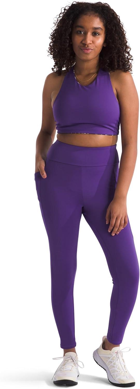 imageTHE NORTH FACE Girls Never Stop Tights Athletic Leggings for Kids Moisture Wicking Fabric Media Pocket Wide WaistbandPeak Purple