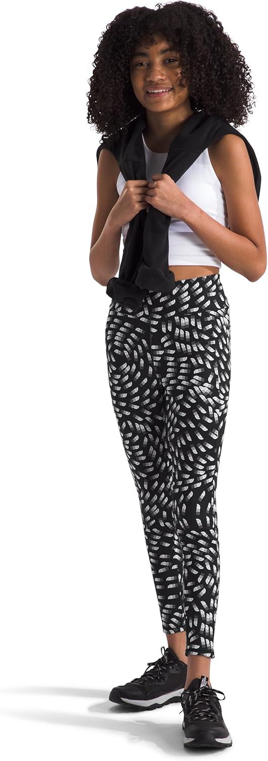 imageTHE NORTH FACE Girls Never Stop Tights Athletic Leggings for Kids Moisture Wicking Fabric Media Pocket Wide WaistbandTnf Black Vector Field Print