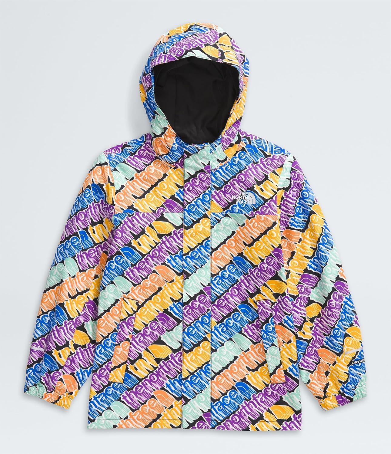 imageTHE NORTH FACE Kids Antora Rain Jacket Waterproof Breathable 3piece Hood Secure Zip Hand PocketBright Foam Diagonal Logo Multi Print