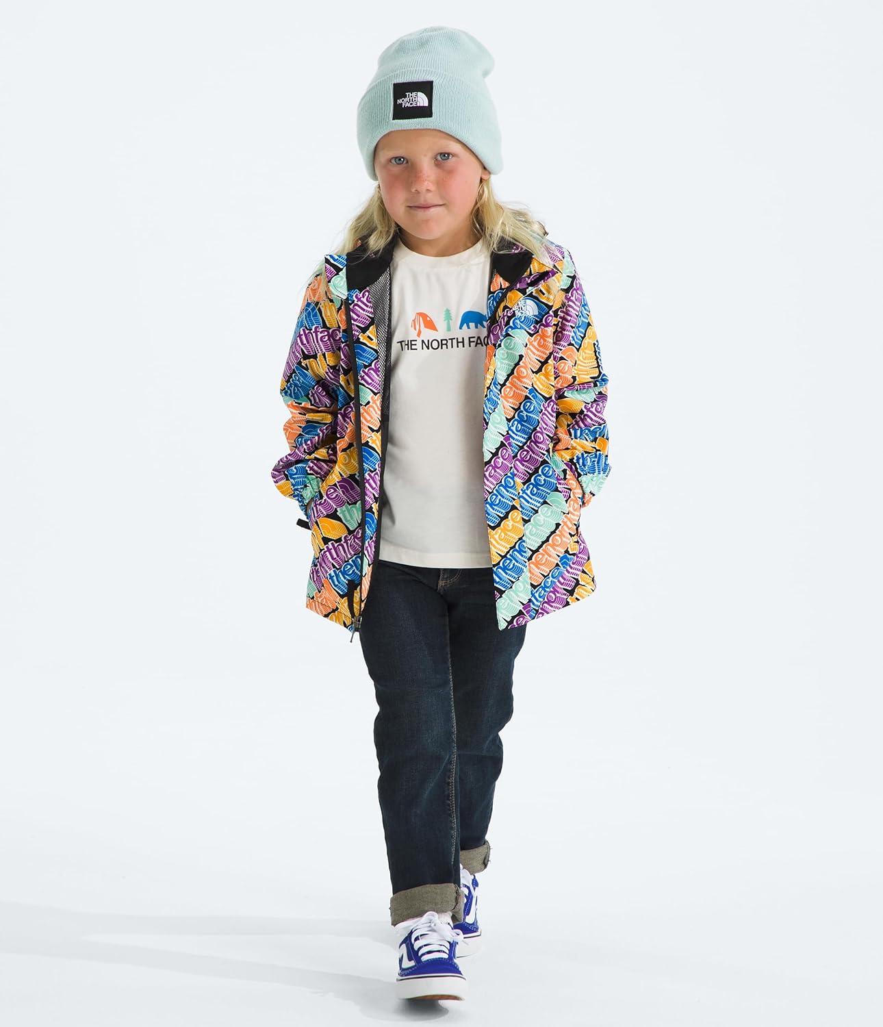 imageTHE NORTH FACE Kids Antora Rain Jacket Waterproof Breathable 3piece Hood Secure Zip Hand PocketBright Foam Diagonal Logo Multi Print
