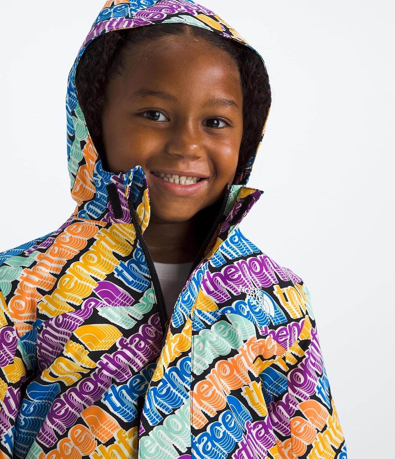 imageTHE NORTH FACE Kids Antora Rain Jacket Waterproof Breathable 3piece Hood Secure Zip Hand PocketBright Foam Diagonal Logo Multi Print
