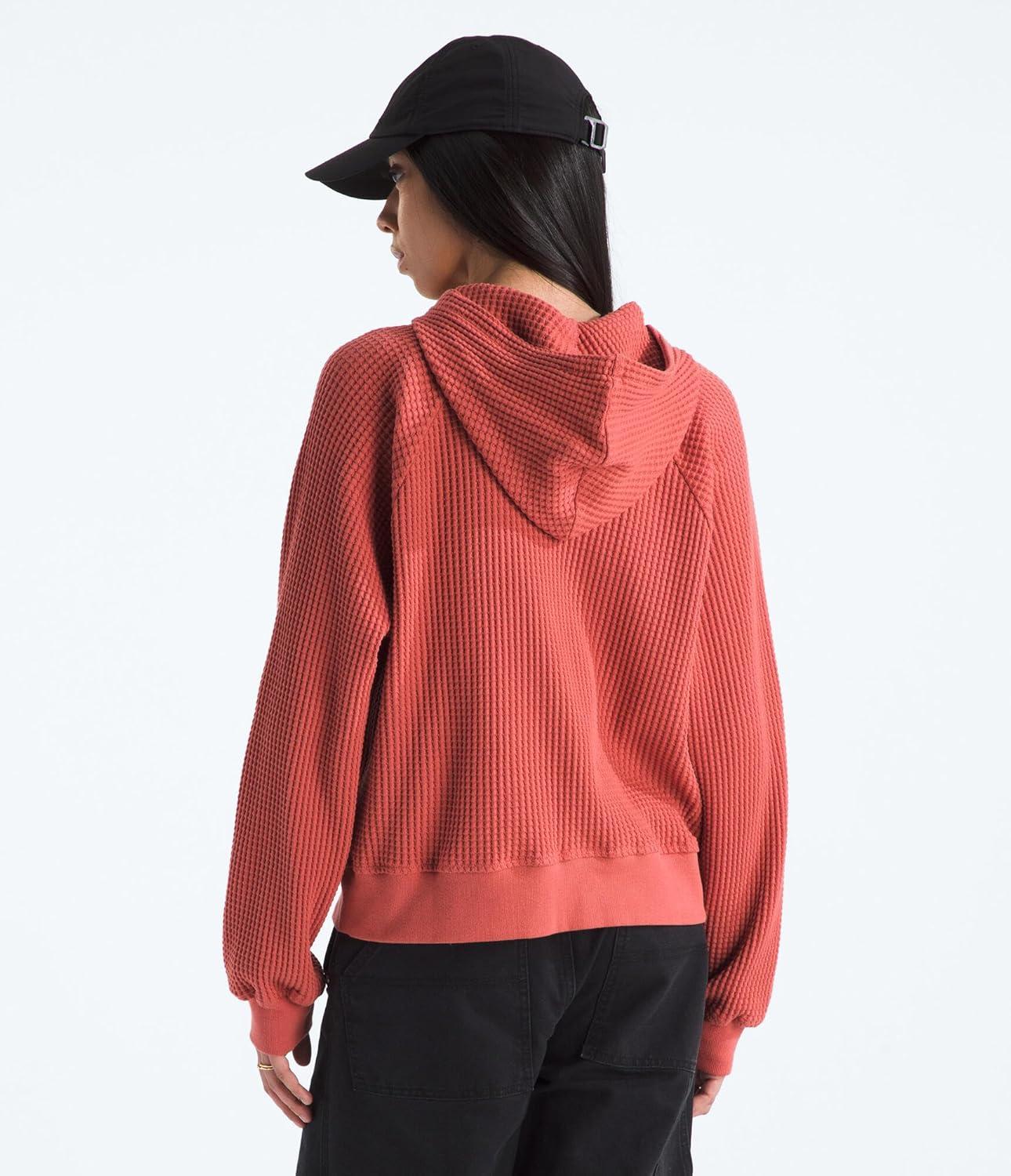 imageTHE NORTH FACE womens Chabot Hoodie 2 Piece Hood With Front Overlap Rib Knit Cuffs ampamp Hem Raglan Sleeves ampamp Logo Flag LabelMars Dust