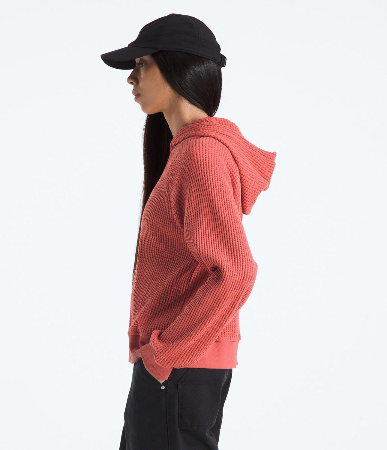 imageTHE NORTH FACE womens Chabot Hoodie 2 Piece Hood With Front Overlap Rib Knit Cuffs ampamp Hem Raglan Sleeves ampamp Logo Flag LabelMars Dust
