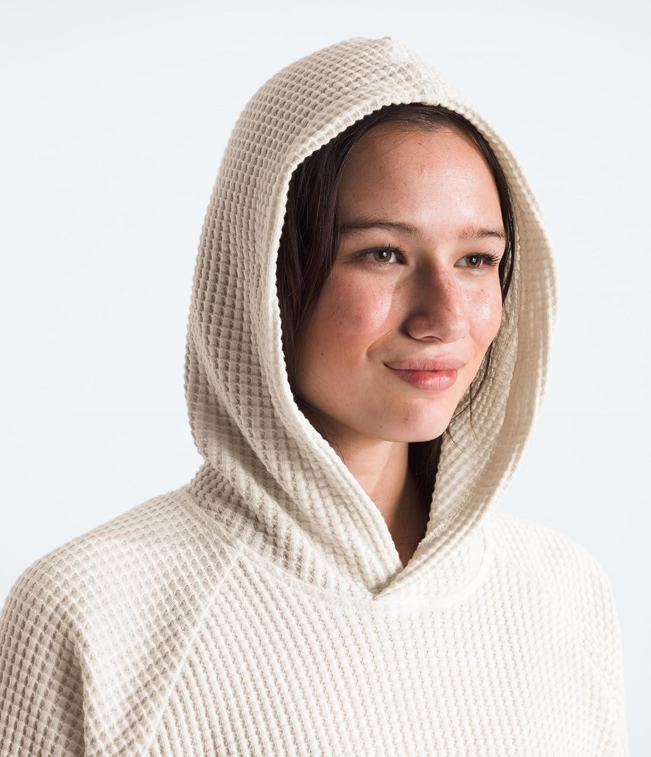 imageTHE NORTH FACE womens Chabot Hoodie 2 Piece Hood With Front Overlap Rib Knit Cuffs ampamp Hem Raglan Sleeves ampamp Logo Flag LabelWhite Dune