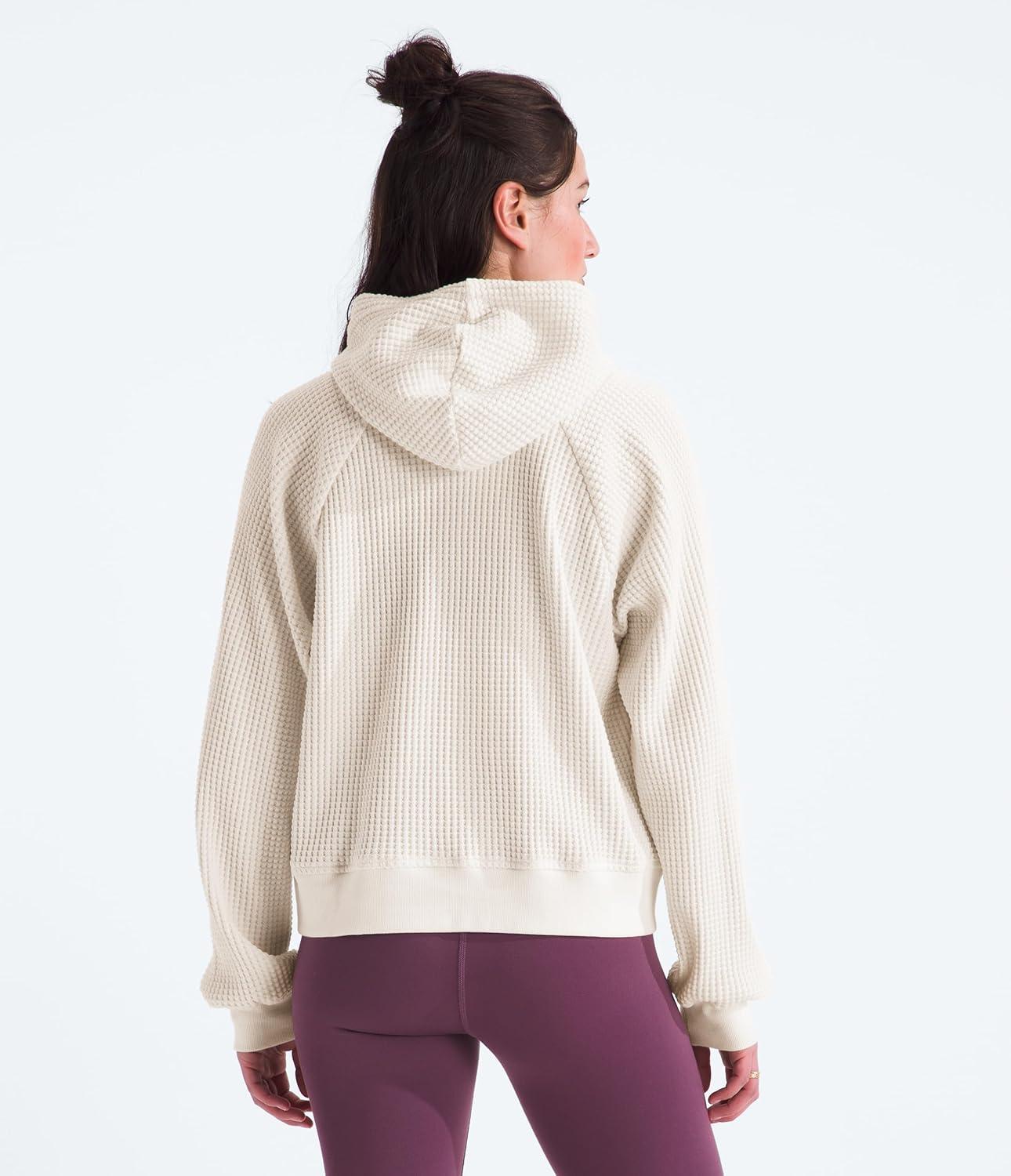 imageTHE NORTH FACE womens Chabot Hoodie 2 Piece Hood With Front Overlap Rib Knit Cuffs ampamp Hem Raglan Sleeves ampamp Logo Flag LabelWhite Dune