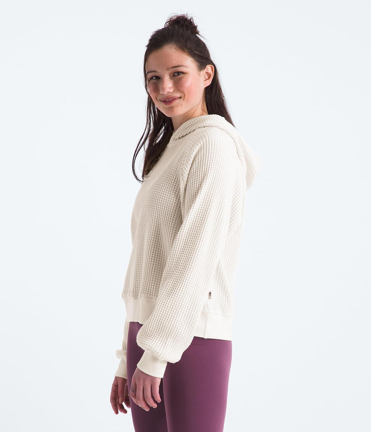 imageTHE NORTH FACE womens Chabot Hoodie 2 Piece Hood With Front Overlap Rib Knit Cuffs ampamp Hem Raglan Sleeves ampamp Logo Flag LabelWhite Dune
