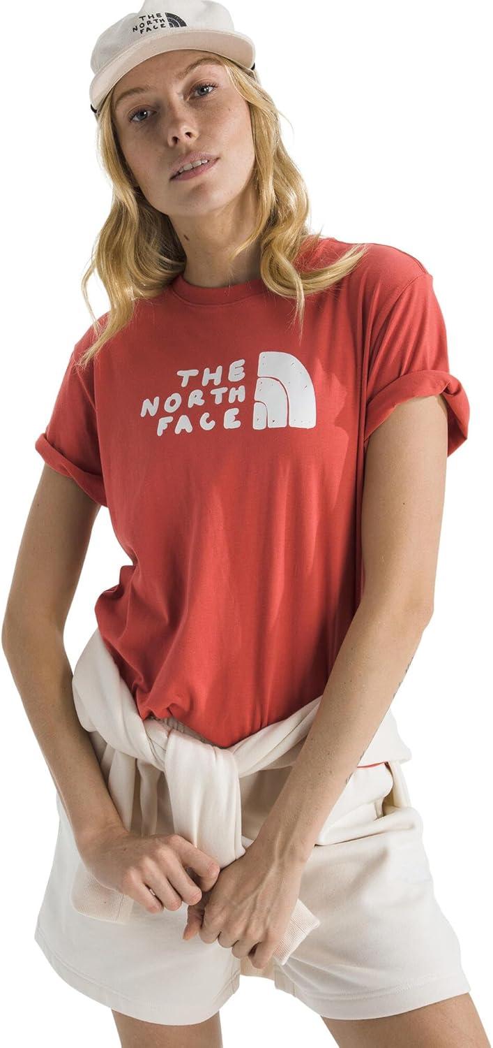 imageThe North FACE Womens Evolution Sketch Logo Half Dome ShortSleeve Tee Regular Fit Cotton Shirt with Logo GraphicMars Dust