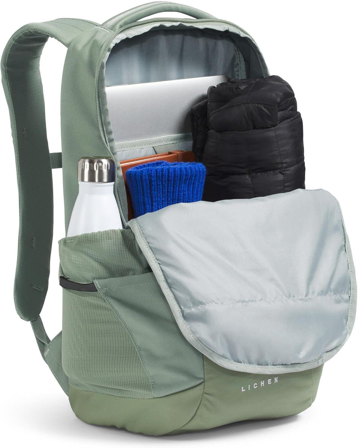 imageThe North Face Lichen Daypack Everyday Commuter Backpack 16quot Laptop Sleeve Water Bottle Pockets Center Front Vertical Zipper Pouch Mars Dust Dark HeatherMars Dust One SizeBark MistSlate Moss