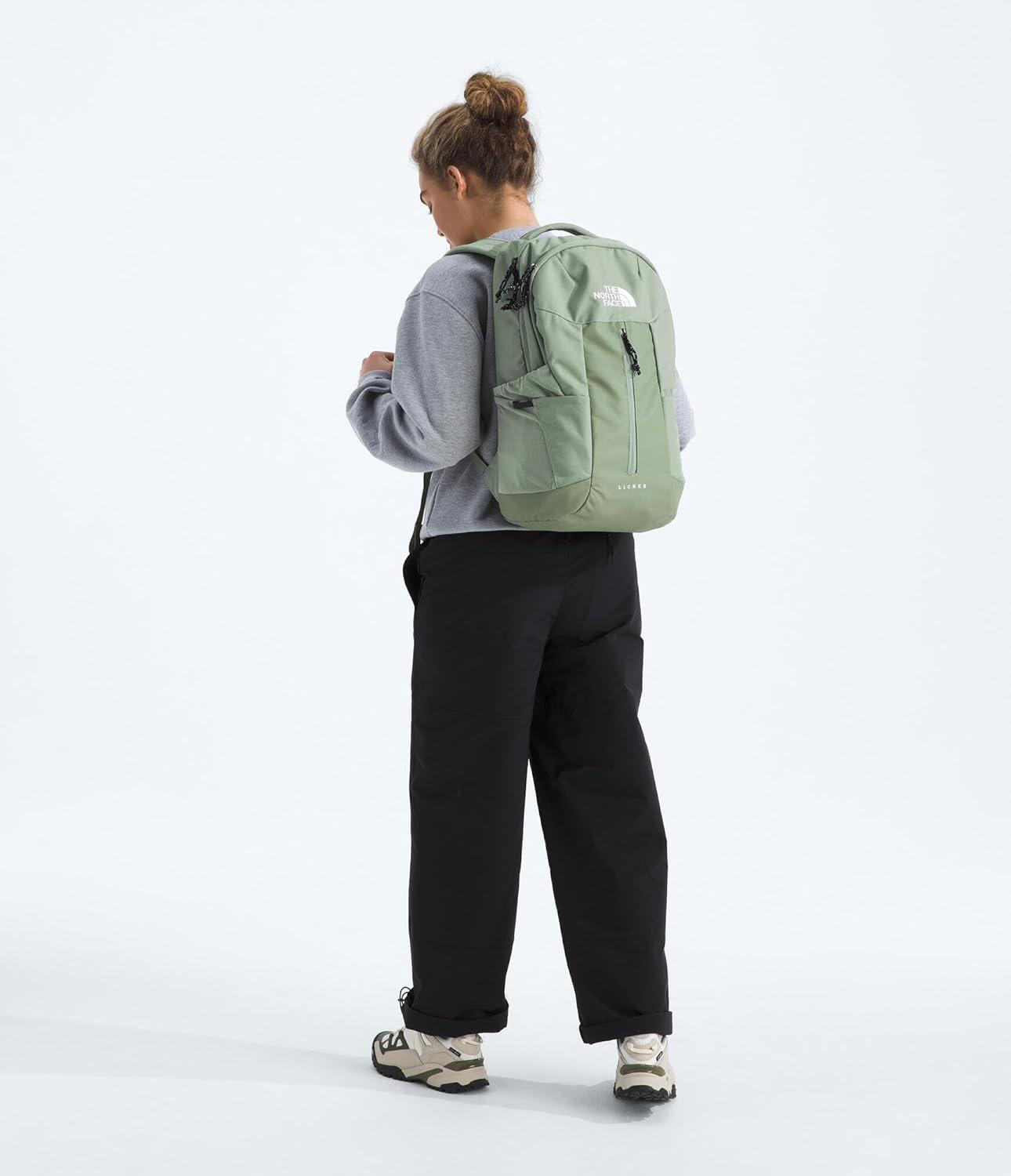 imageThe North Face Lichen Daypack Everyday Commuter Backpack 16quot Laptop Sleeve Water Bottle Pockets Center Front Vertical Zipper Pouch Mars Dust Dark HeatherMars Dust One SizeBark MistSlate Moss
