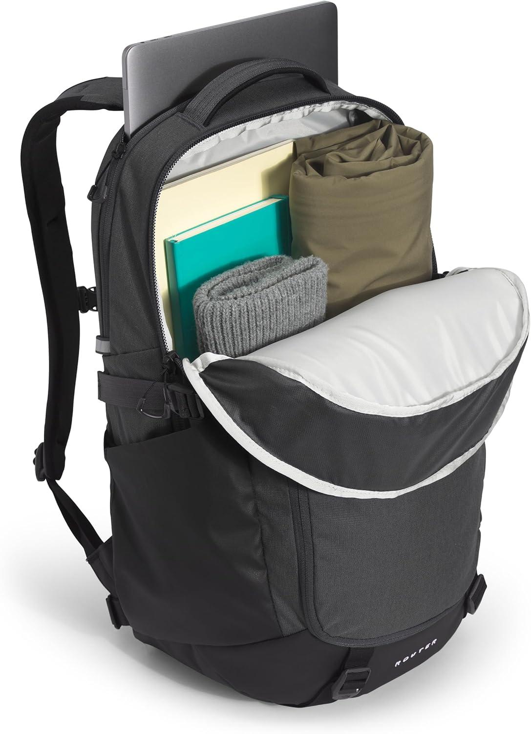 imageThe North Face Router Everyday Laptop Backpack Daypack with Water Repellent Finish 17quot Laptop Sleeve Reflective Details Asphalt Grey Light HeatherTNF BlackNPF One SizeAsphalt Grey Light HeatherTnf Blacknpf