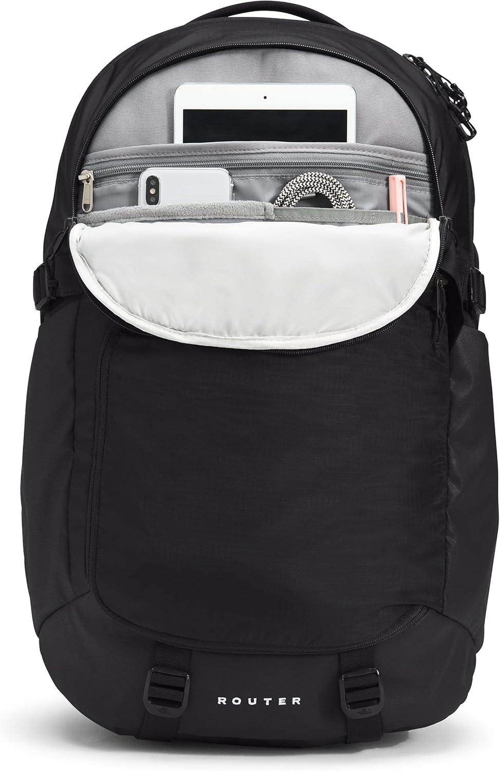 imageThe North Face Router Everyday Laptop Backpack Daypack with Water Repellent Finish 17quot Laptop Sleeve Reflective Details Asphalt Grey Light HeatherTNF BlackNPF One SizeTnf BlackTnf Black