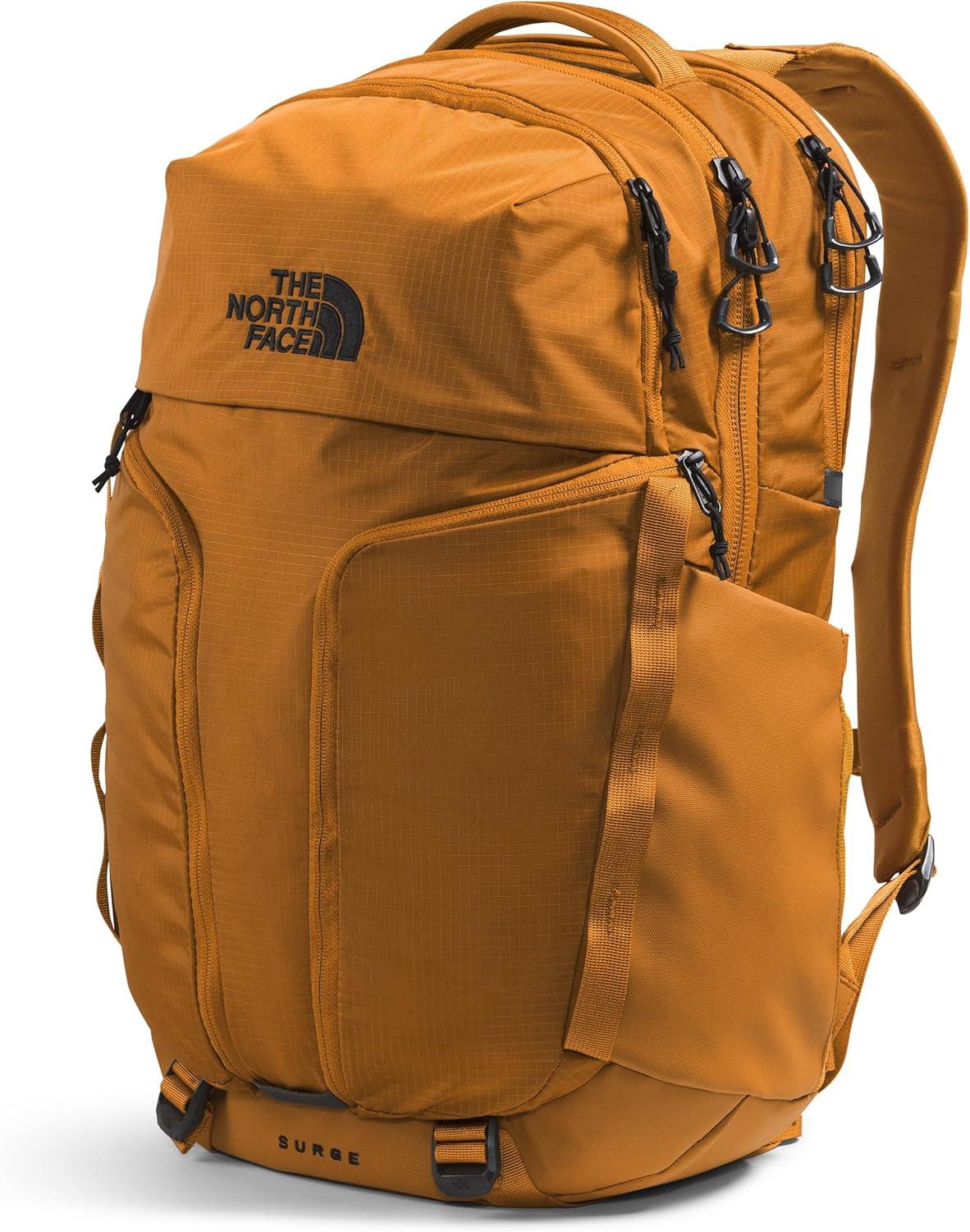 imageThe North Face Surge Commuter Laptop Backpack Daypack with Water Repellent Finish 16quot Laptop Sleeve Reflective Details Meld Grey Dark HeatherTNF BlackNPF One SizeTimber Tan