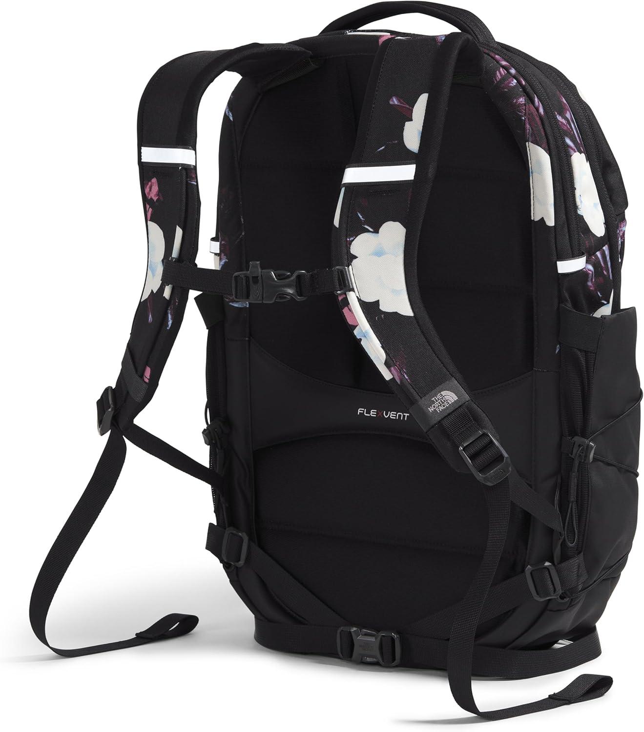 imageThe North Face Womens Borealis Commuter Laptop Backpack Everyday Travel Bag with 16quot Laptop Sleeve WomenSpecific Fit Reflective Details TNF BlackTNF WhiteNPF One SizeTnf Black Winter Flowers Print