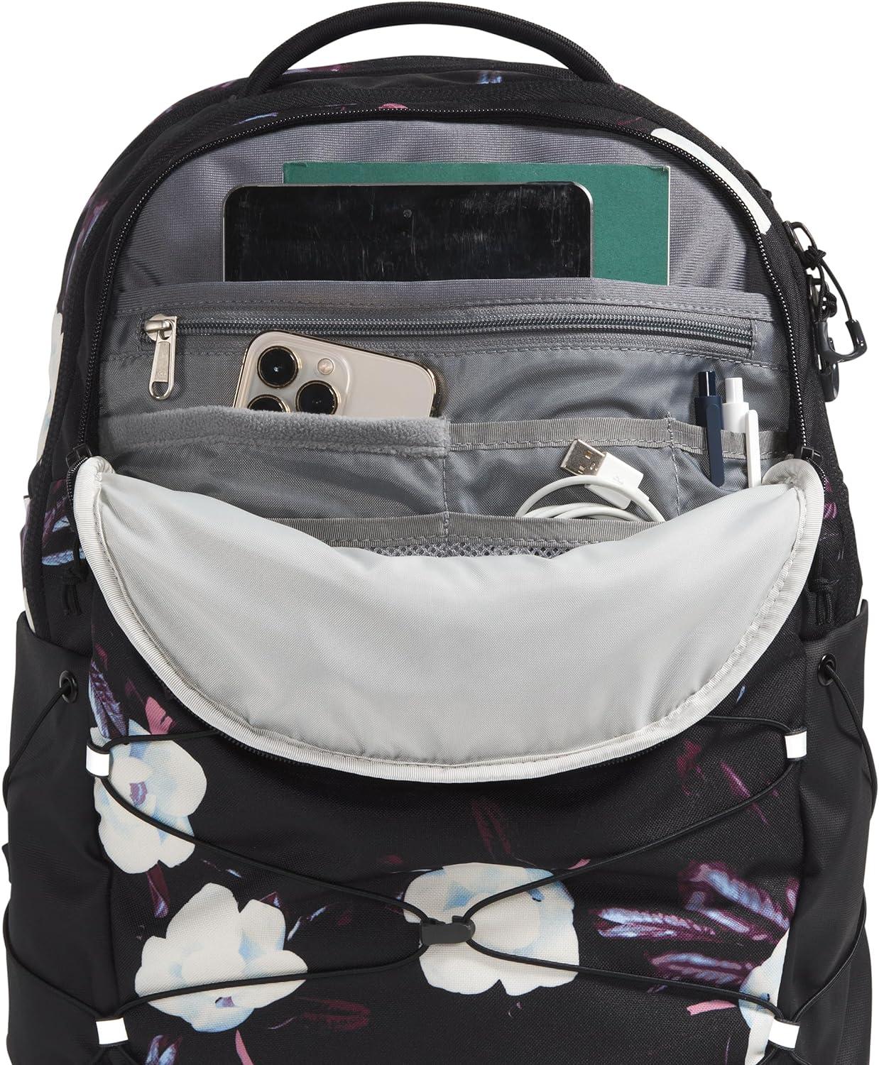imageThe North Face Womens Borealis Commuter Laptop Backpack Everyday Travel Bag with 16quot Laptop Sleeve WomenSpecific Fit Reflective Details TNF BlackTNF WhiteNPF One SizeTnf Black Winter Flowers Print