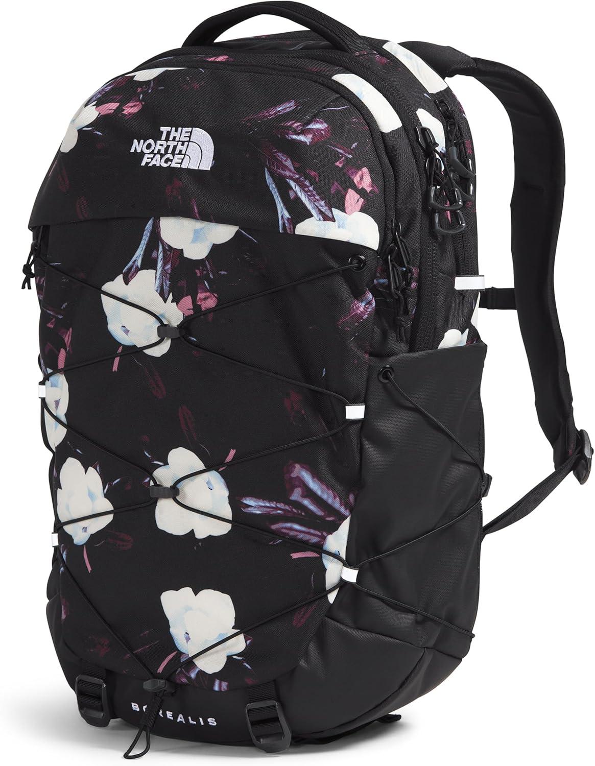 imageThe North Face Womens Borealis Commuter Laptop Backpack Everyday Travel Bag with 16quot Laptop Sleeve WomenSpecific Fit Reflective Details TNF BlackTNF WhiteNPF One SizeTnf Black Winter Flowers Print