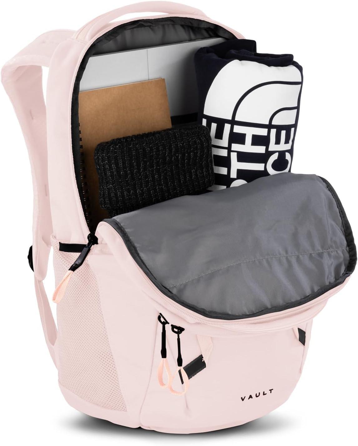 imageThe North Face Womens Vault Everyday Laptop Backpack Commuter Travel Bag with WaterRepellent Finish Spacious Main Compartment Slate MossWhite Dune One SizePink Salt