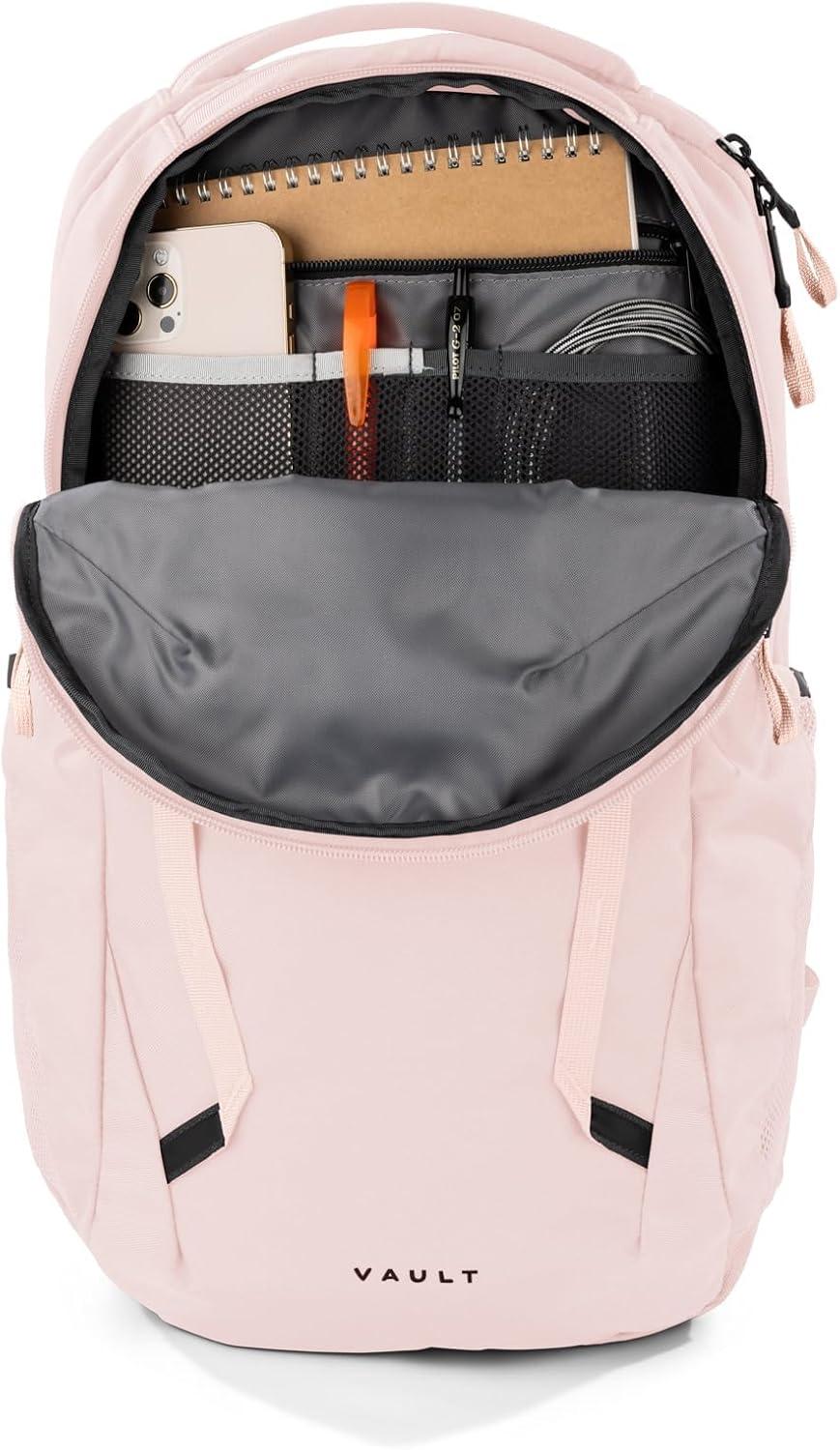 imageThe North Face Womens Vault Everyday Laptop Backpack Commuter Travel Bag with WaterRepellent Finish Spacious Main Compartment Slate MossWhite Dune One SizePink Salt