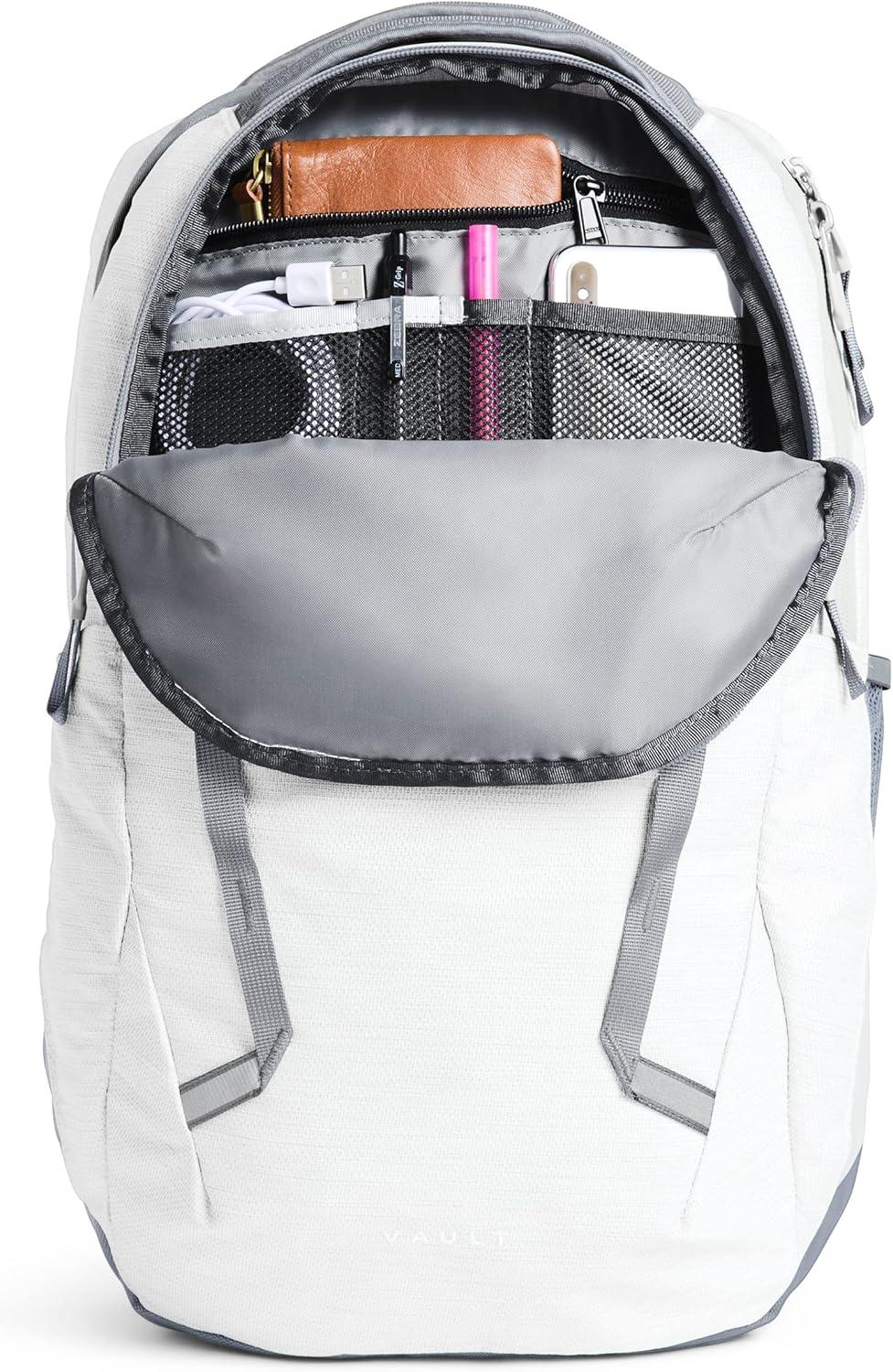 imageThe North Face Womens Vault Everyday Laptop Backpack Commuter Travel Bag with WaterRepellent Finish Spacious Main Compartment Slate MossWhite Dune One SizeTnf White Metallic MelangeMid Grey