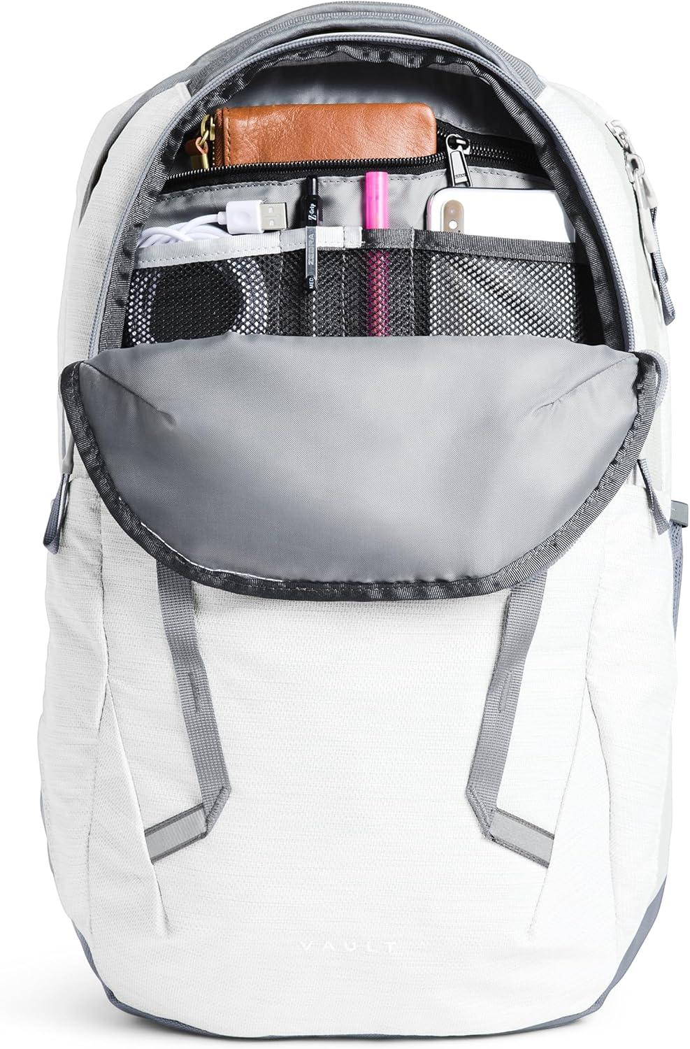 imageThe North Face Womens Vault Everyday Laptop Backpack Commuter Travel Bag with WaterRepellent Finish Spacious Main Compartment Slate MossWhite Dune One SizeTnf White Metallic MlangeMid Greynpf