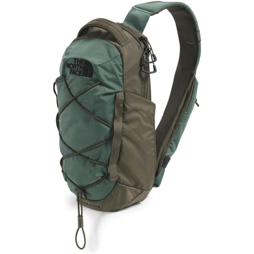 imageTHE NORTH FACE Borealis SIing Bag Crossbody Adjustable Strap Water Repellent Finish Multiple Compartments Tablet SleeveDuck GreenNew Taupe Green