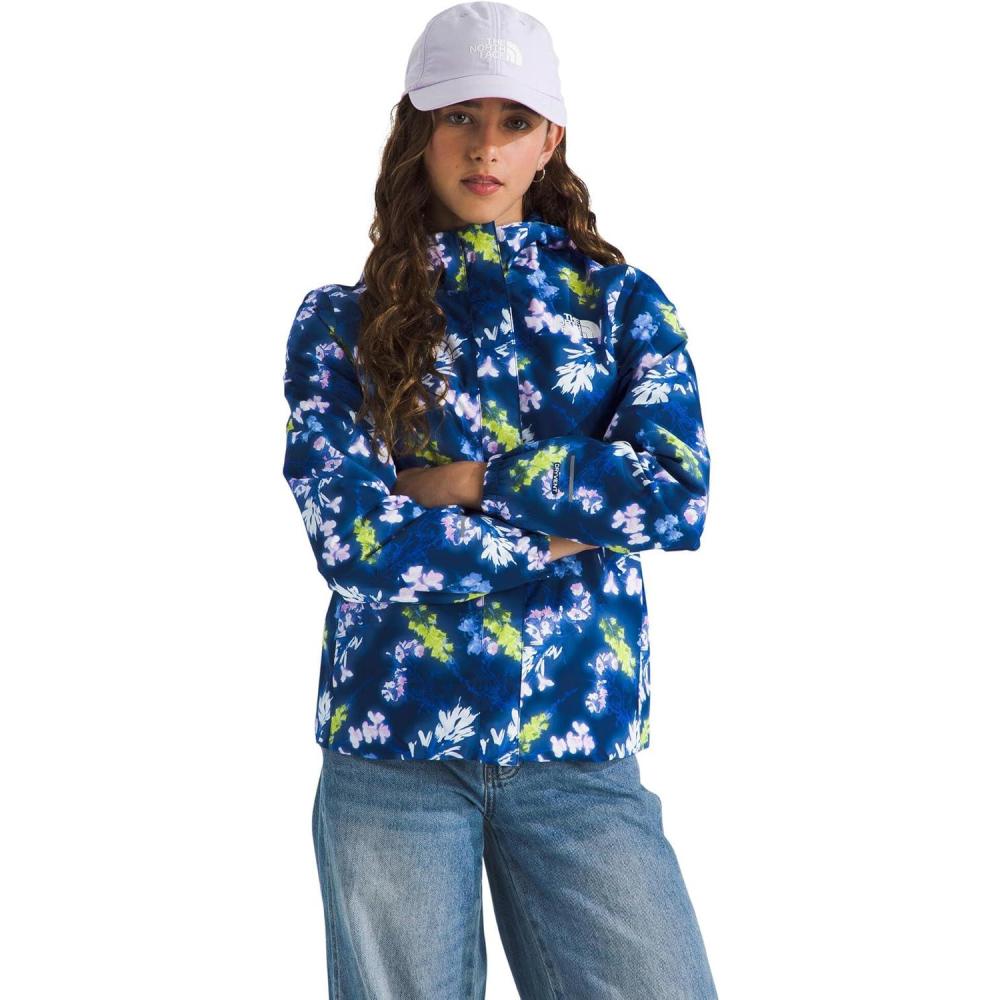 imageTHE NORTH FACE Girls Antora Rain Jacket Waterproof Breathable 3piece Hood Secure Zip Hand PocketEstate Blue Florescent Floral Print