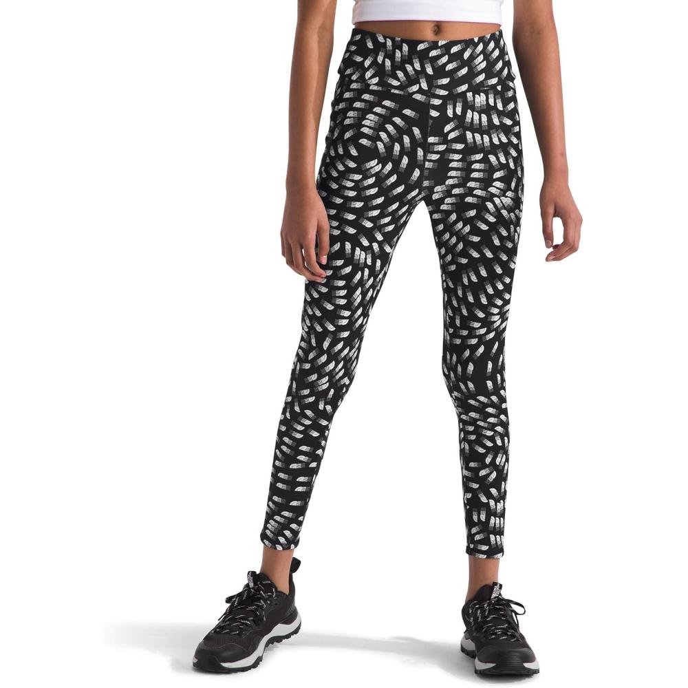 imageTHE NORTH FACE Girls Never Stop Tights Athletic Leggings for Kids Moisture Wicking Fabric Media Pocket Wide WaistbandTnf Black Vector Field Print