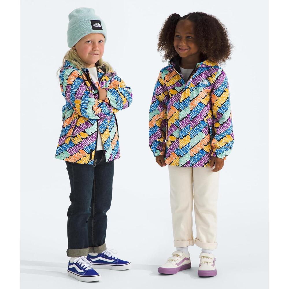 imageTHE NORTH FACE Kids Antora Rain Jacket Waterproof Breathable 3piece Hood Secure Zip Hand PocketBright Foam Diagonal Logo Multi Print