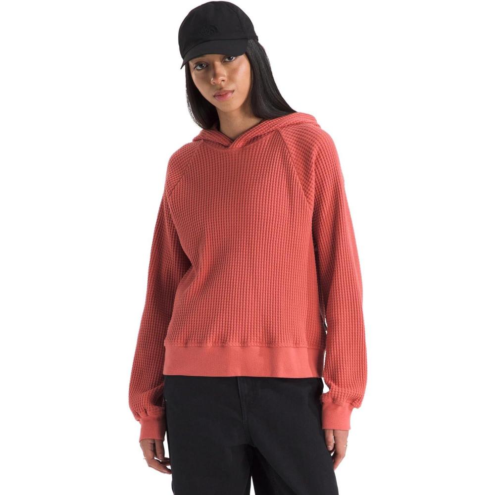 imageTHE NORTH FACE womens Chabot Hoodie 2 Piece Hood With Front Overlap Rib Knit Cuffs ampamp Hem Raglan Sleeves ampamp Logo Flag LabelMars Dust