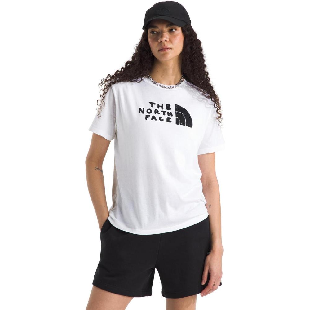 imageThe North FACE Womens Evolution Sketch Logo Half Dome ShortSleeve Tee Regular Fit Cotton Shirt with Logo GraphicTnf White