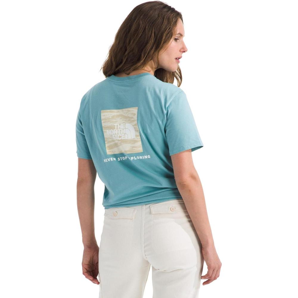 imageThe North Face Womens Evolution Edge of Light Box NSE ShortSleeve Tee Regular Fit Cotton Shirt with Logo GraphicBlue Eclipse