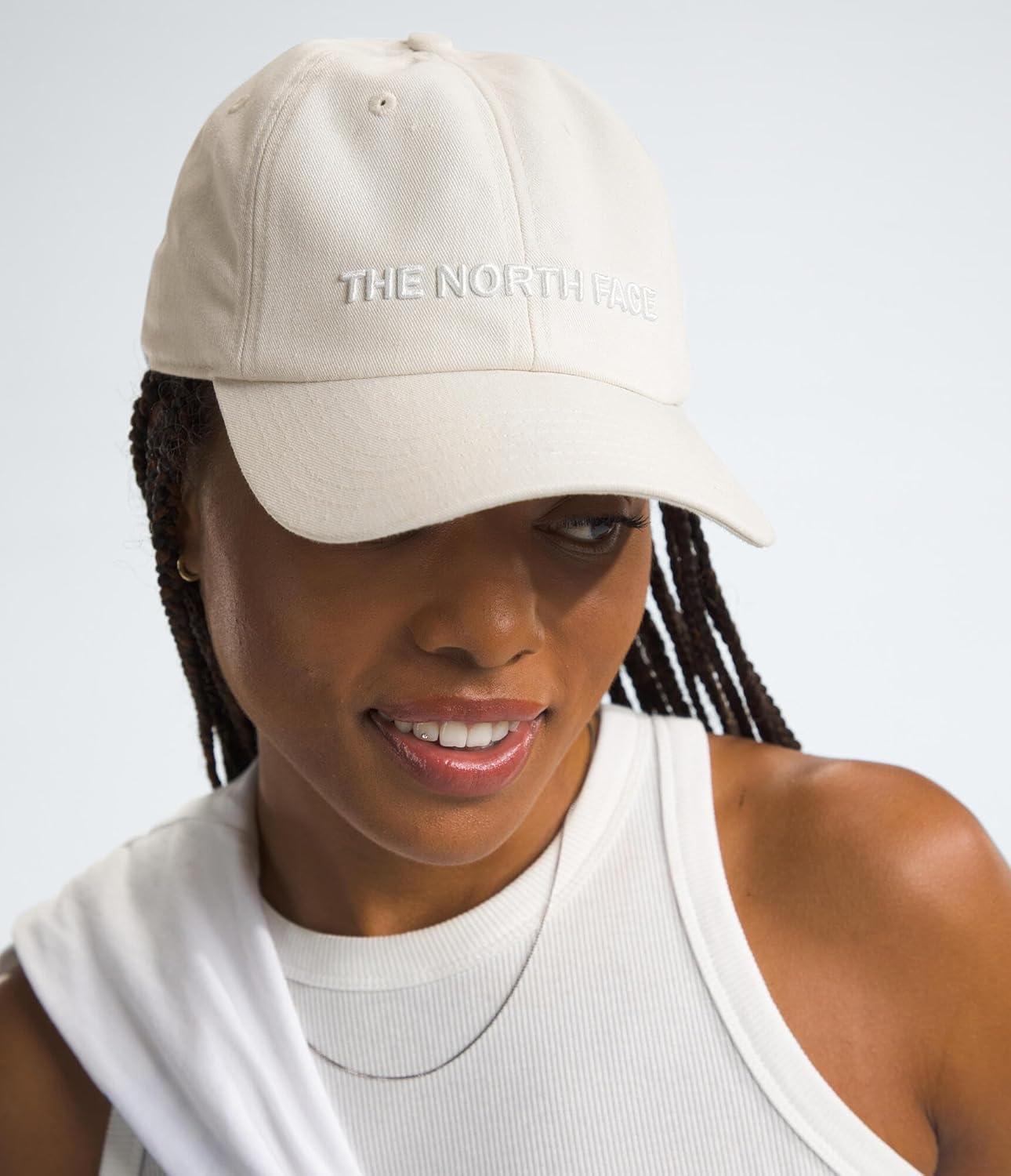 imageTHE NORTH FACE Roomy Norm Hat Classic Fit Ball Cap for Men ampamp Women Embroidered Logo Adjustable Strap ampamp Silver BuckleWhite DuneRaw UndyedHorizontal Logo