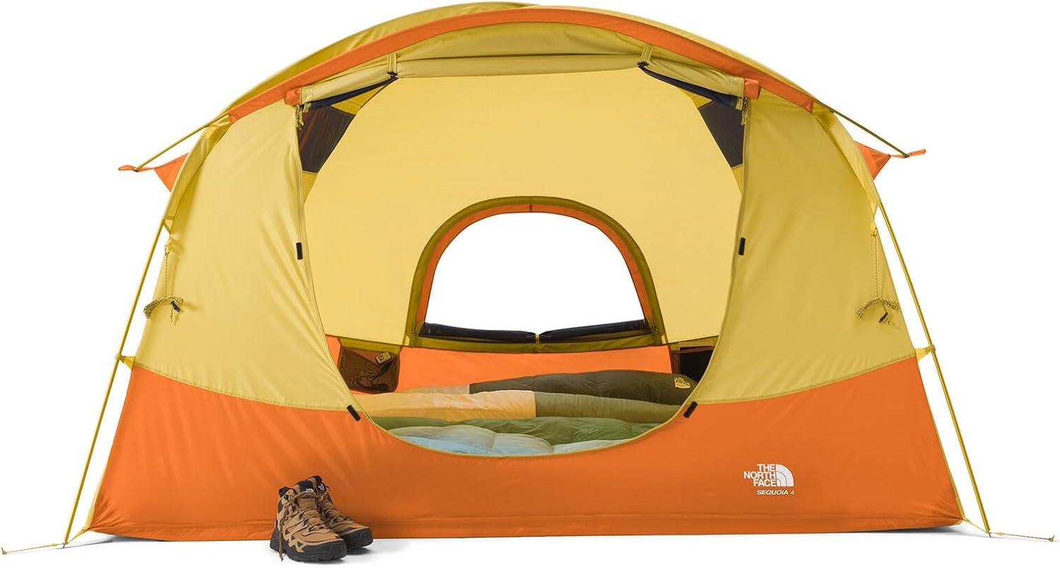 imageTHE NORTH FACE Sequoia 4 Tent FourPerson Waterproof Camping Tent Spacious ampamp Easy to Set Up Front ampamp Back Zipper Doors Side Windows Yellow SiltDesert Rust One Size