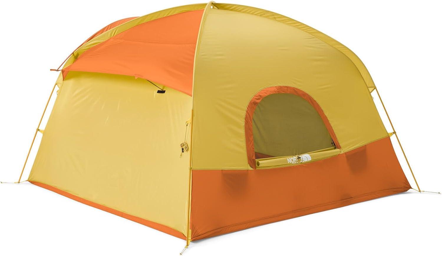 imageTHE NORTH FACE Sequoia 4 Tent FourPerson Waterproof Camping Tent Spacious ampamp Easy to Set Up Front ampamp Back Zipper Doors Side Windows Yellow SiltDesert Rust One Size