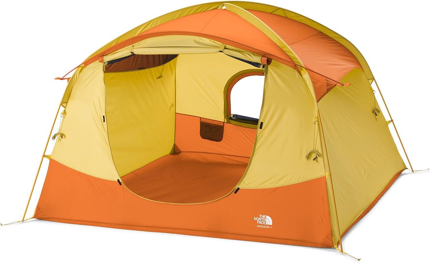 imageTHE NORTH FACE Sequoia 4 Tent FourPerson Waterproof Camping Tent Spacious ampamp Easy to Set Up Front ampamp Back Zipper Doors Side Windows Yellow SiltDesert Rust One Size