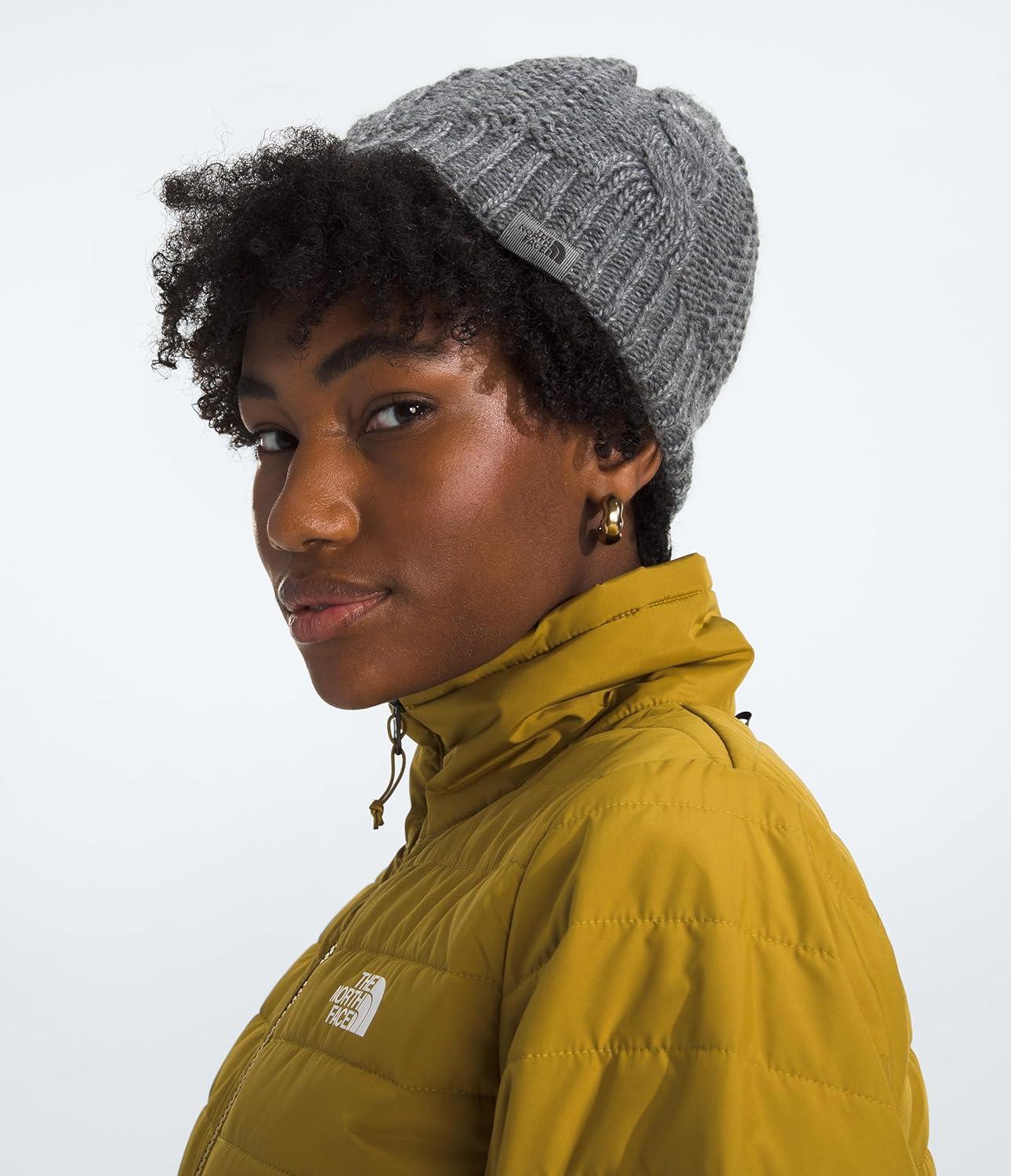 imageThe North FACE Womens Oh Mega Lined Beanie Deep Fit Cuffed Winter Hat with Soft Cable Knit Texture ampamp Fleece LiningTnf Medium Grey Heather
