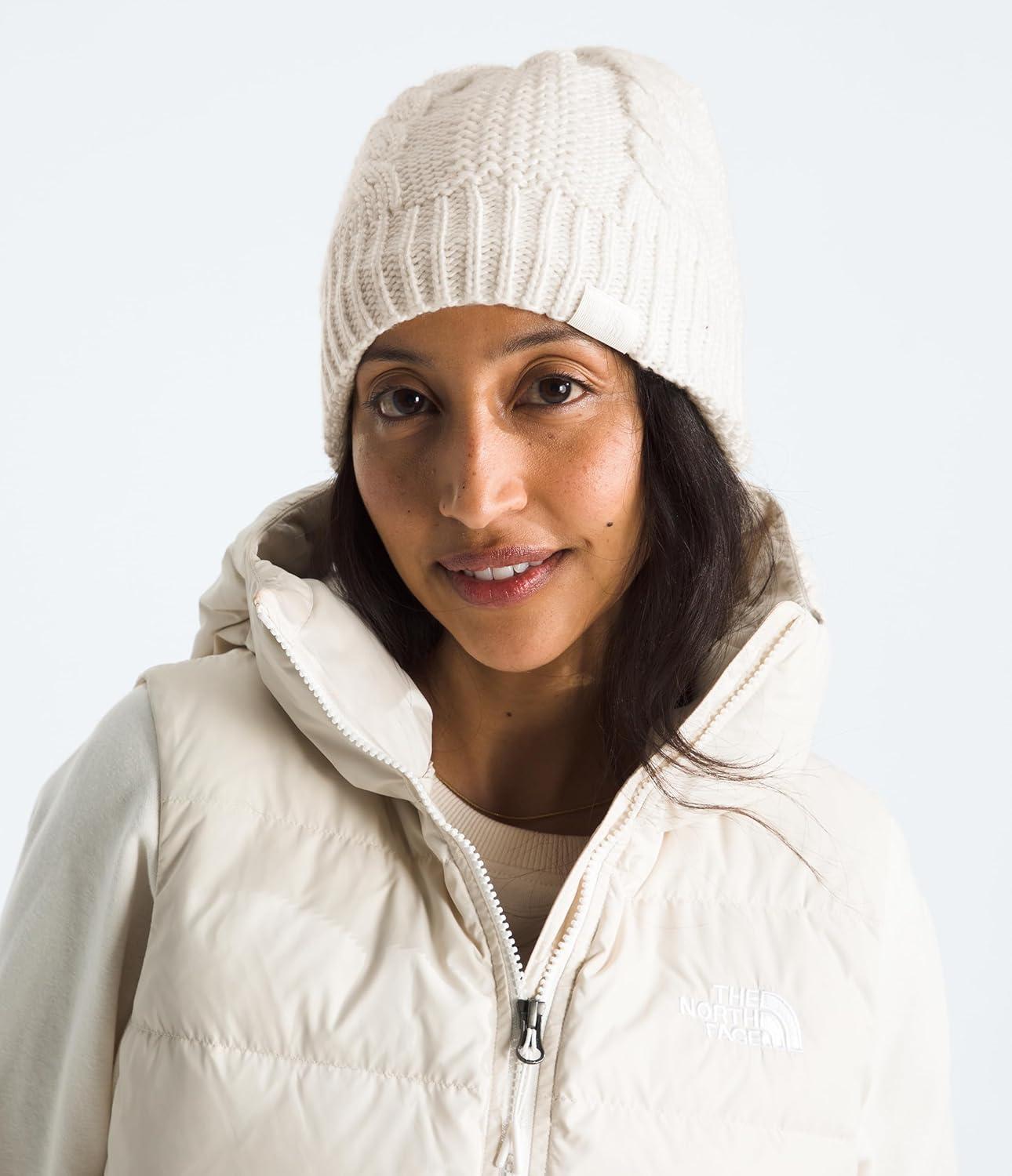 imageThe North FACE Womens Oh Mega Lined Beanie Deep Fit Cuffed Winter Hat with Soft Cable Knit Texture ampamp Fleece LiningWhite Dune