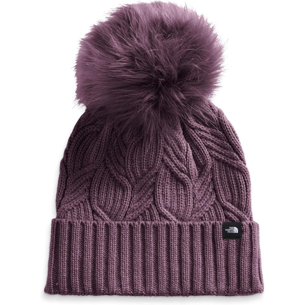 imageTHE NORTH FACE Womens Oh Mega Fur Pom Beanie Deep Fit Cuffed Winter Hat With Oversized Fauxfur Pom ampamp Cable DetailingBlackberry Wine
