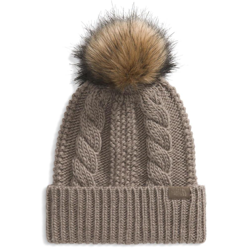 imageTHE NORTH FACE Womens Oh Mega Fur Pom Beanie Deep Fit Cuffed Winter Hat With Oversized Fauxfur Pom ampamp Cable DetailingMocha Brown