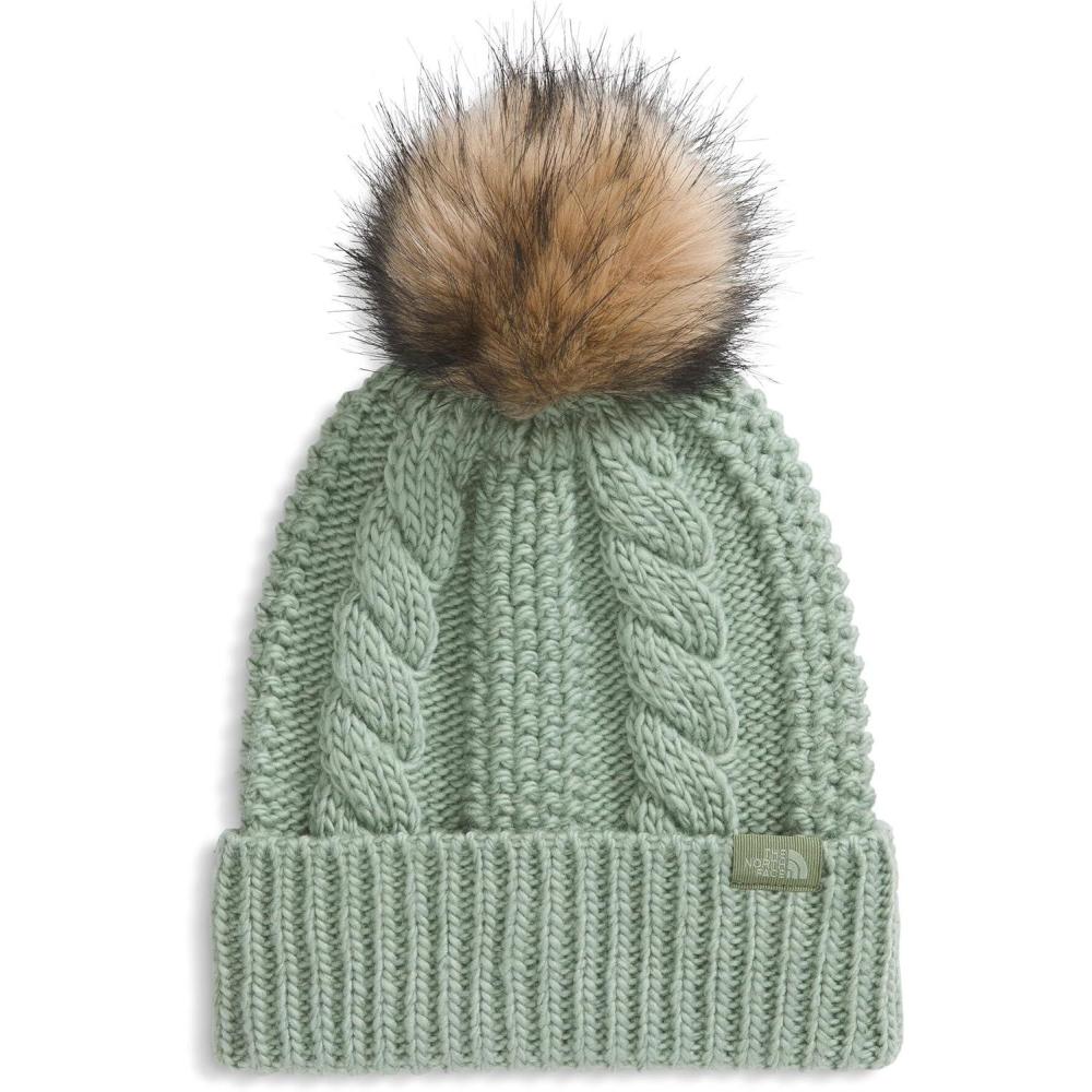 imageTHE NORTH FACE Womens Oh Mega Fur Pom Beanie Deep Fit Cuffed Winter Hat With Oversized Fauxfur Pom ampamp Cable DetailingSlate Moss