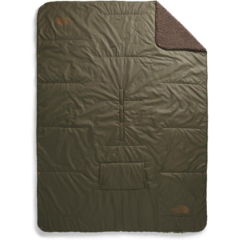 imageThe North Face Wawona Fuzzy Blanket Dual Sided ampamp Packable Design Ultra Soft Fleece Lining ampamp Water Repellent Outer Kangaroo Style Pocket New Taupe GreenSmokey Brown One SizeNew Taupe GreenSmokey Brown