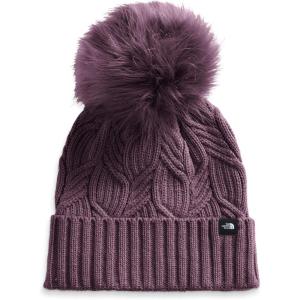 THE NORTH FACE Women’s Oh Mega Fur Pom Beanie | Deep Fit Cuffed Winter Hat With Oversized Faux-fur Pom & Cable Detailing(Blackberry Wine)