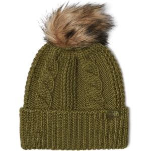 THE NORTH FACE Women’s Oh Mega Fur Pom Beanie | Deep Fit Cuffed Winter Hat With Oversized Faux-fur Pom & Cable Detailing(Forest Olive)