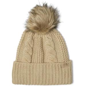 THE NORTH FACE Women’s Oh Mega Fur Pom Beanie | Deep Fit Cuffed Winter Hat With Oversized Faux-fur Pom & Cable Detailing(Khaki Stone)