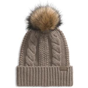THE NORTH FACE Women’s Oh Mega Fur Pom Beanie | Deep Fit Cuffed Winter Hat With Oversized Faux-fur Pom & Cable Detailing(Mocha Brown)