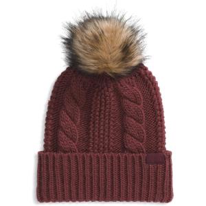 THE NORTH FACE Women’s Oh Mega Fur Pom Beanie | Deep Fit Cuffed Winter Hat With Oversized Faux-fur Pom & Cable Detailing(Sumac)