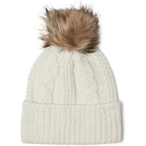 THE NORTH FACE Women’s Oh Mega Fur Pom Beanie | Deep Fit Cuffed Winter Hat With Oversized Faux-fur Pom & Cable Detailing(White Dune)