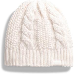The North FACE Womens Oh Mega Lined Beanie | Deep Fit, Cuffed Winter Hat with Soft Cable Knit Texture & Fleece Lining(White Dune)