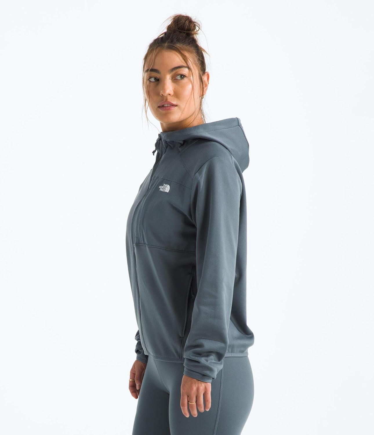 imageTHE NORTH FACE Womens TNF Performance Fleece Full Zip Hoodie Lightweight Hooded Top Elastic Binding amp Zip PocketsGranite Grey