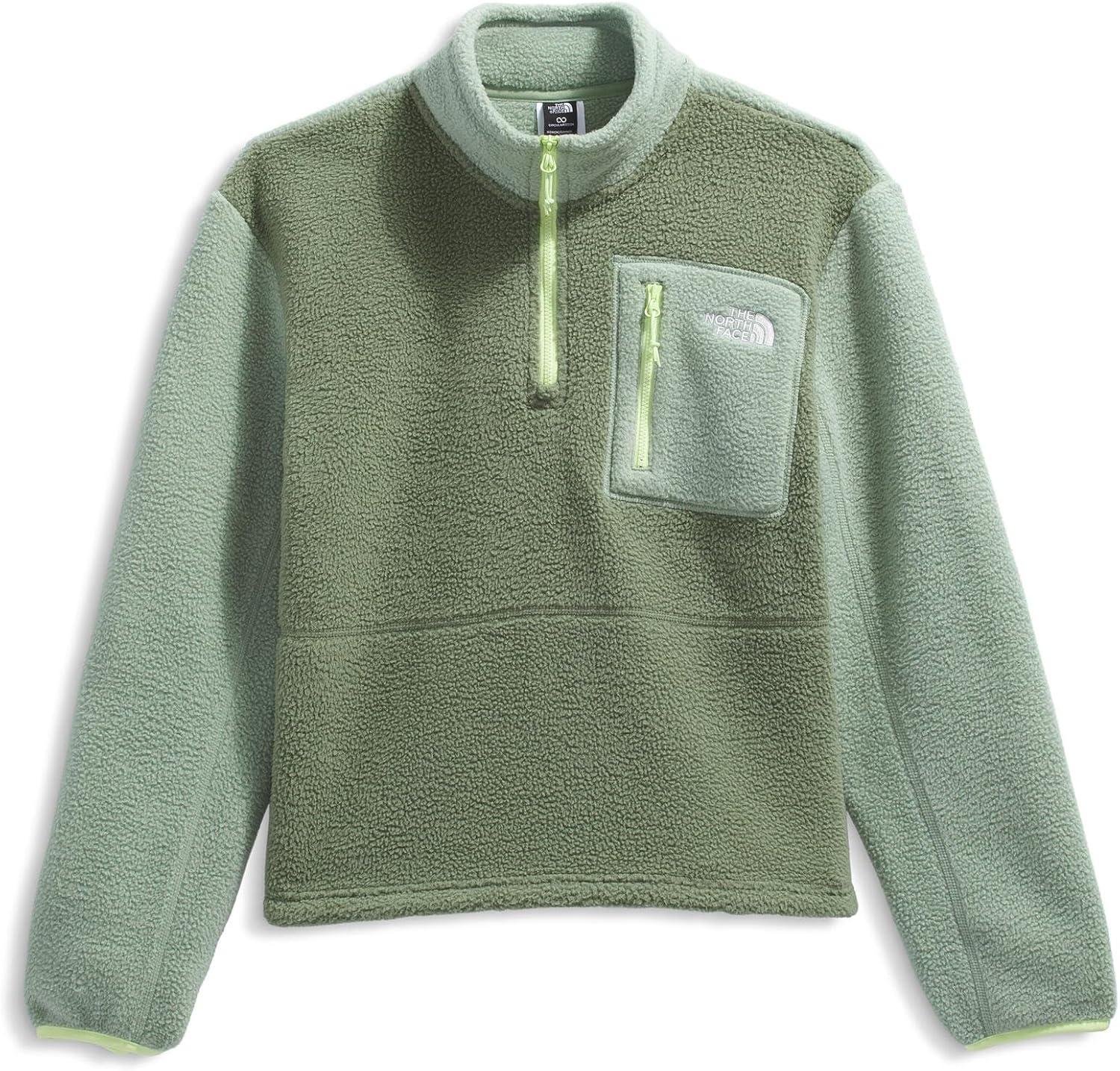 imageTHE NORTH FACE Womens Yumiori Quarter Zip Jacket Lightweight Fleece Coat With Embroidered Logo Secure Zip Chest PocketBark MistSlate MossAstro Lime